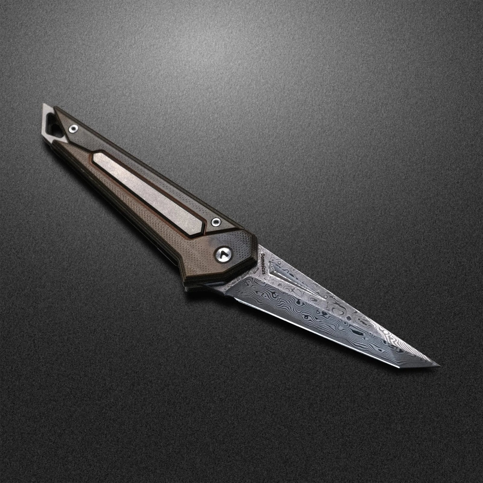 Damascus KAMETA - G10 Amber Black Scales - PICHI DESIGN