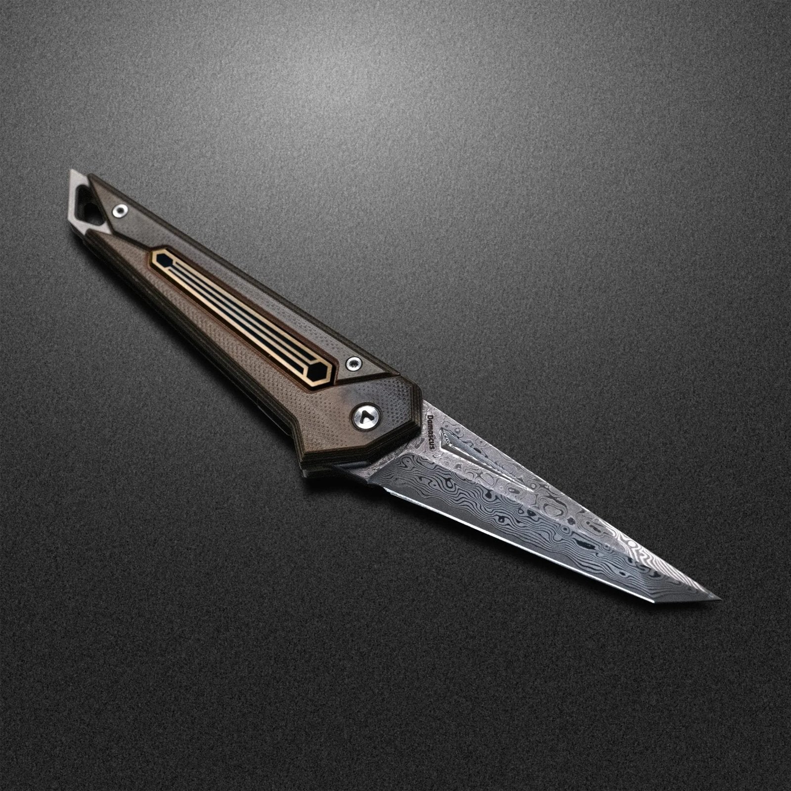 Damascus KAMETA - G10 Amber Black Scales - PICHI DESIGN