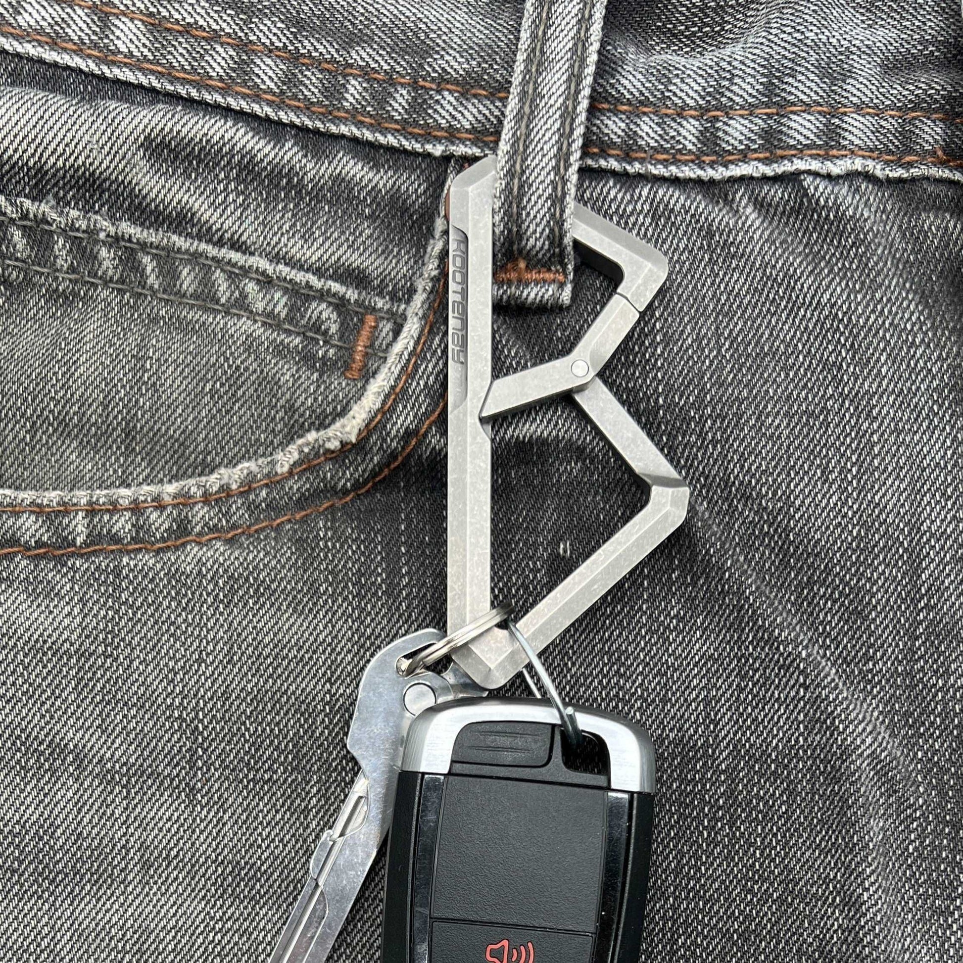 Spring Sale Exclusive - Kootenay Top Grade Titanium Carabiner with Handy Back Clip (Stone Tumbled)