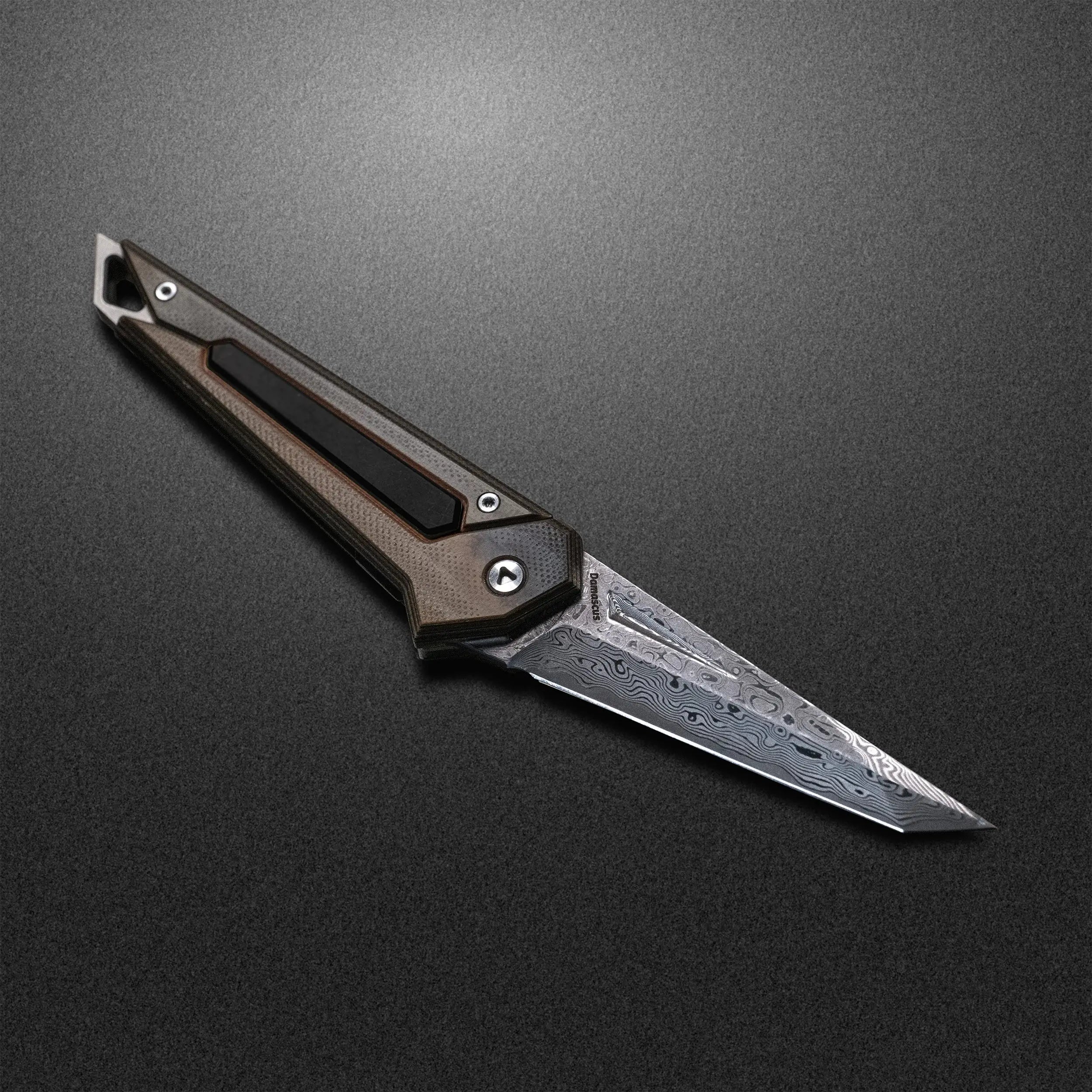 Damascus KAMETA - G10 Amber Black | Compact EDC tools