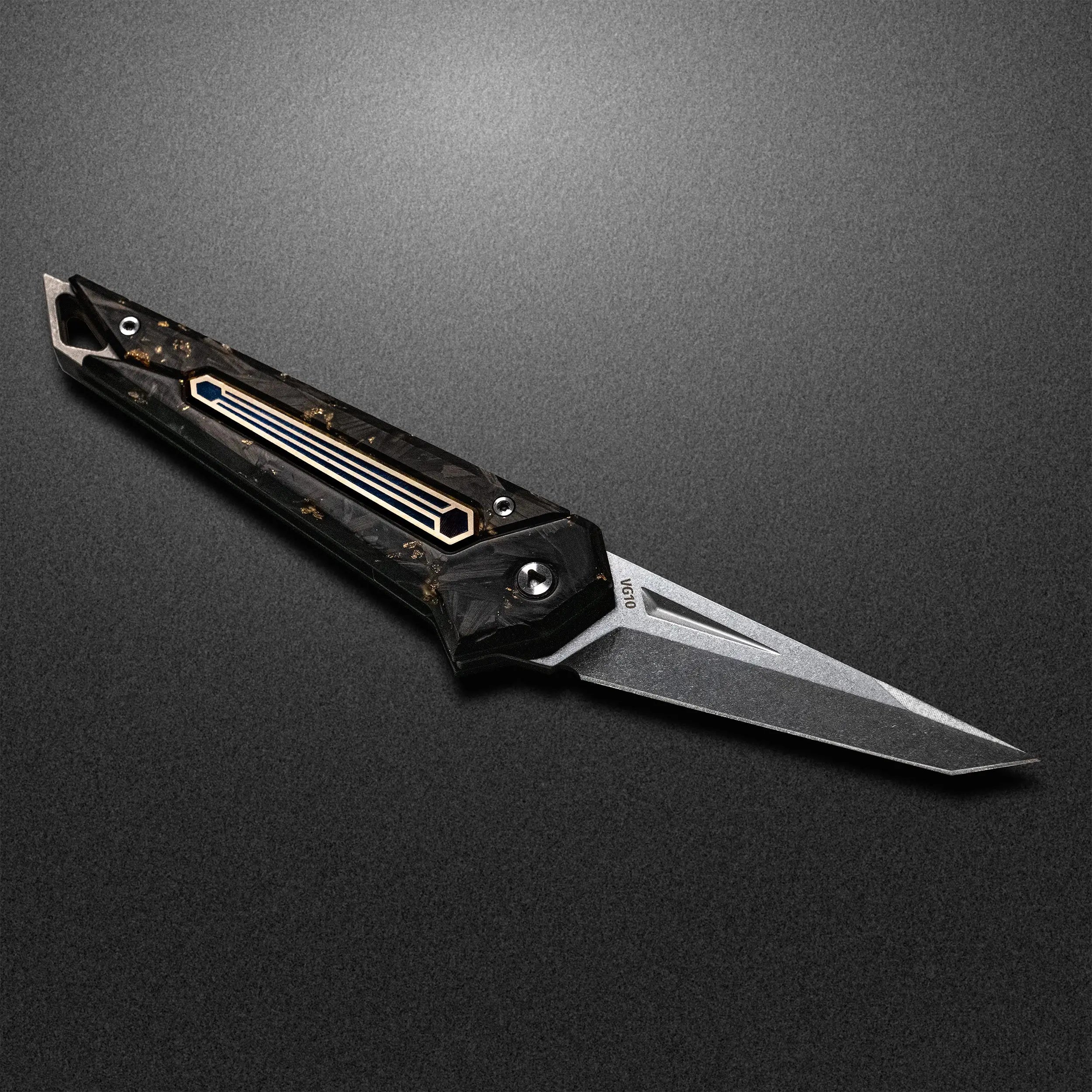 Stonewash KAMETA -  Gold Foil CF Scales | Compact EDC tools