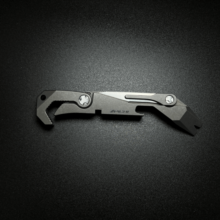 The PICHI X2 is a durable, lightweight titanium multitool, expertly designed for everyday carry. It includes a multi-sized wrench, a sharp knife, a versatile driver, and an effective pry bar, combining essential tools in one compact package.