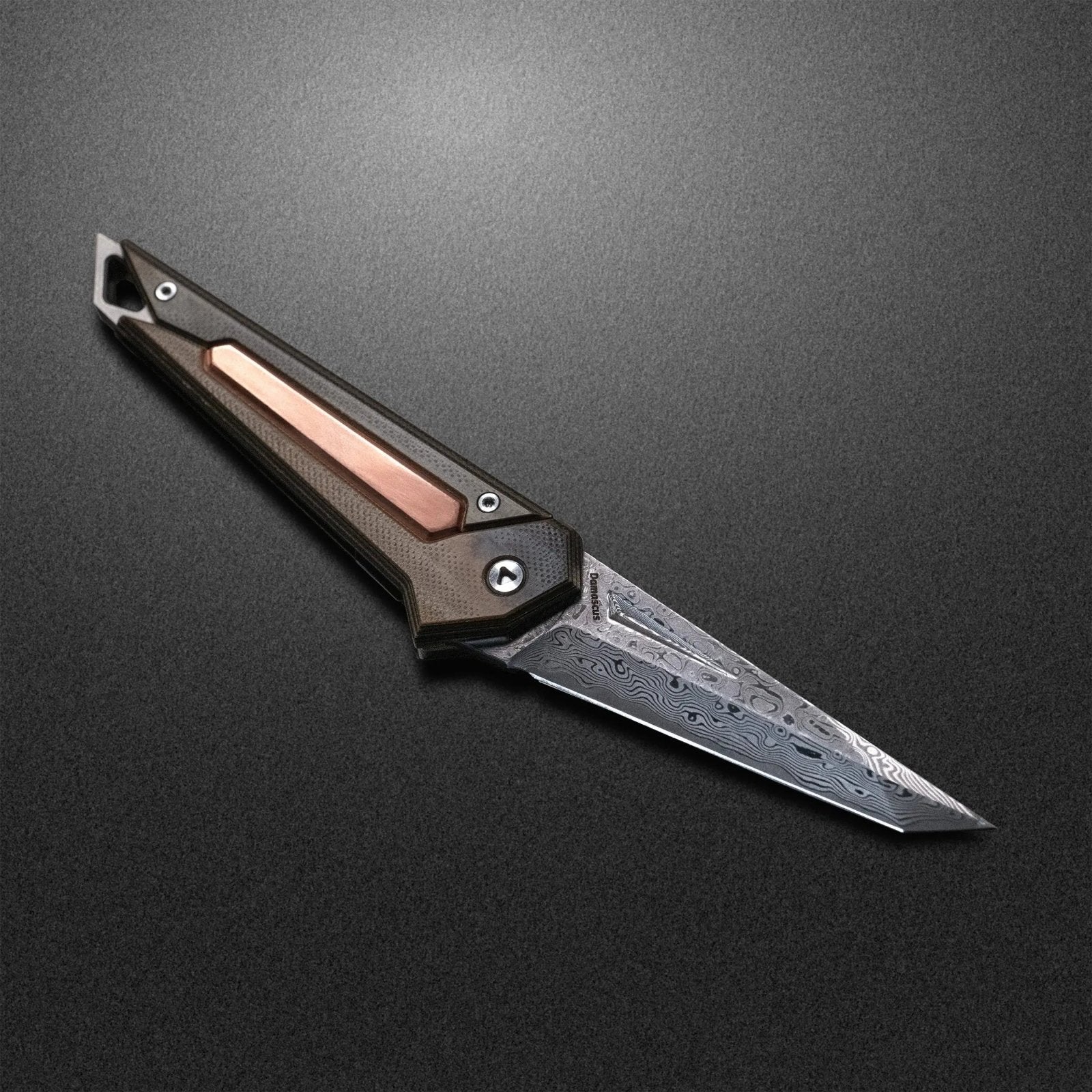 Damascus KAMETA - G10 Amber Black Scales - PICHI DESIGN