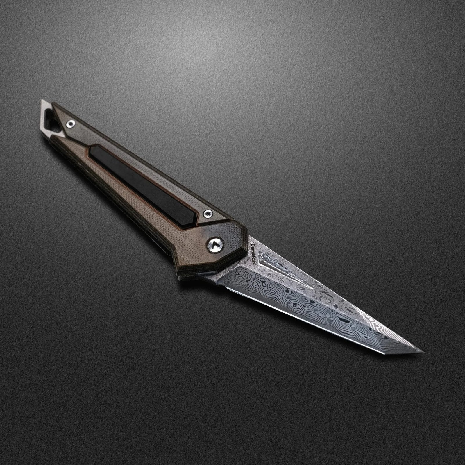Damascus KAMETA - G10 Amber Black Scales - PICHI DESIGN
