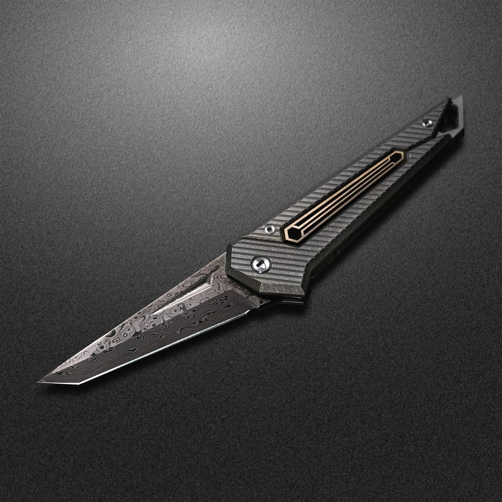 kamekiti Damascus VG10 KAMETA EDC Knife - Stonewashed Titanium Scales | The