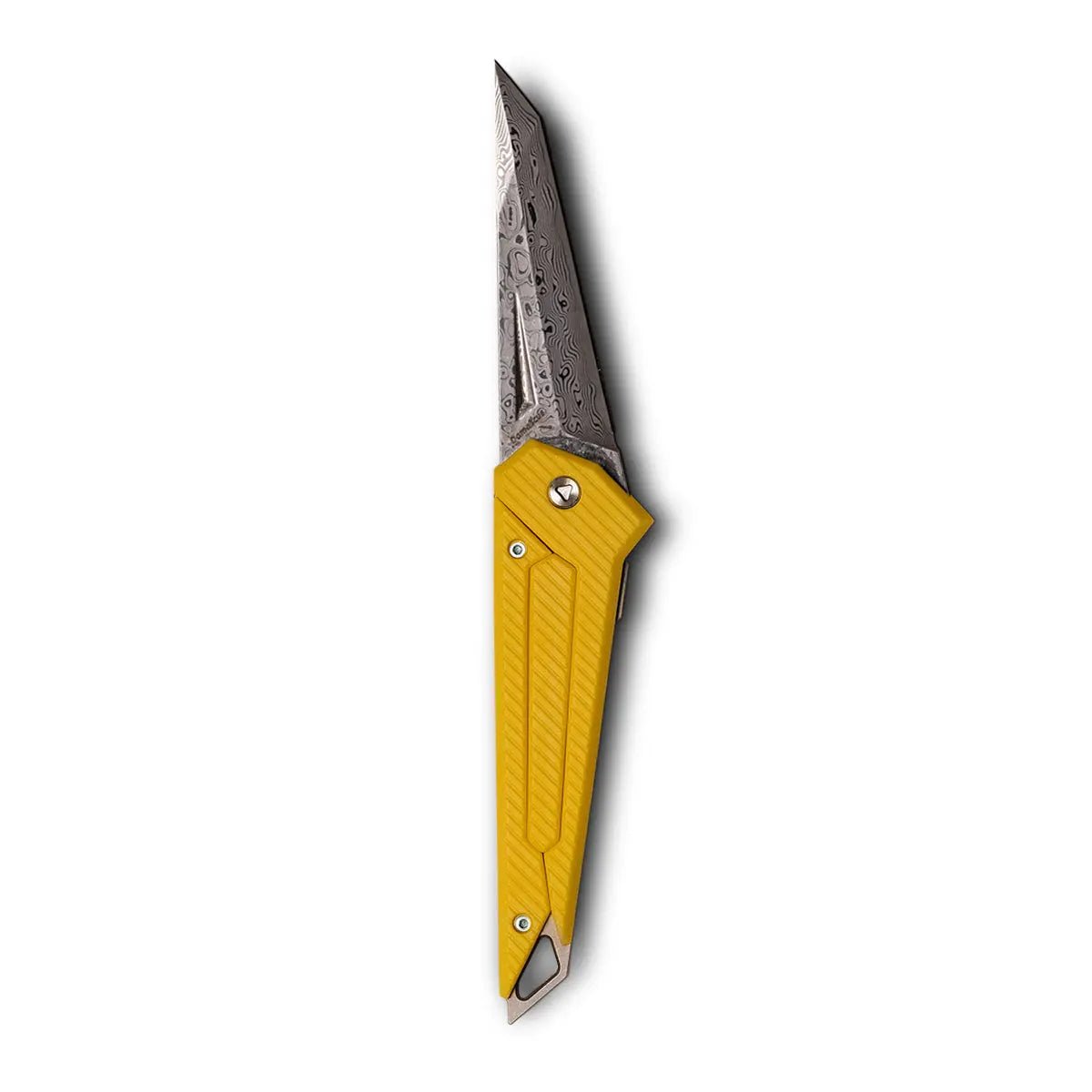 Pre - order Damascus VG10 KAMETA EDC Knife - Yellow FRN Scales (Ship Apr 28 - 30) - PICHI DESIGN